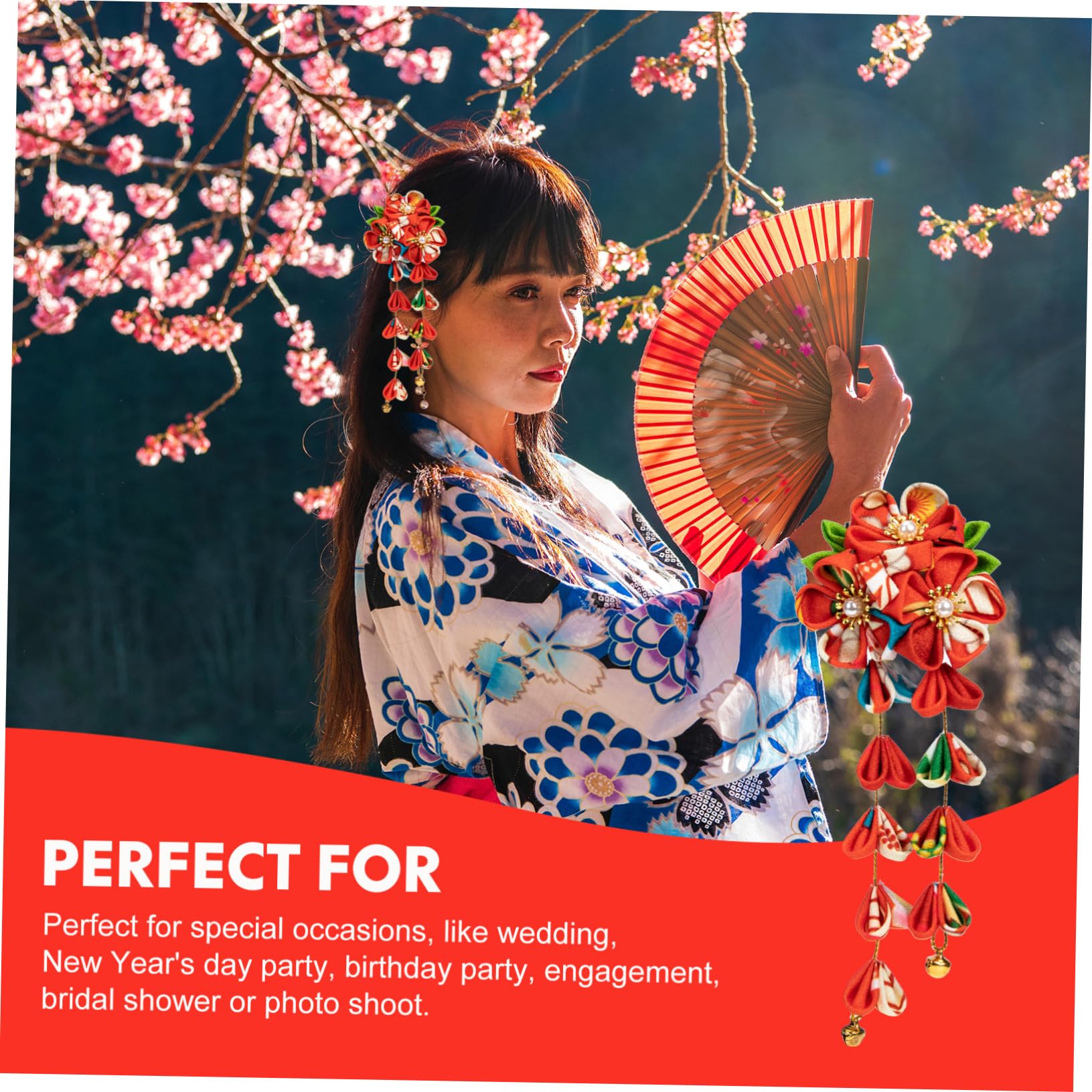 Housoutil 10piezas Accesorios Para Cabello Japoneses Horquillas De Flores y Abanicos Para Mujeres Clips Elegantes Para Peinados y Ocasiones Especiales