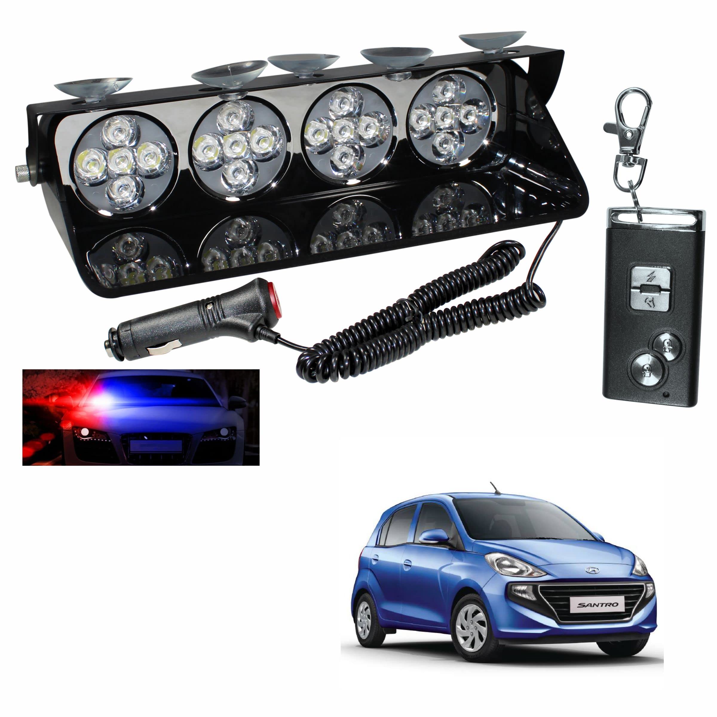 Miwings 20LED Police Emergency Flashing Light/Flasher Strobe/Warning Light Triple Light Colour (RED/BLUE/WHITE) Multi Flashing with Wireless Remote Waterproof 12V For Hyundai Santro New