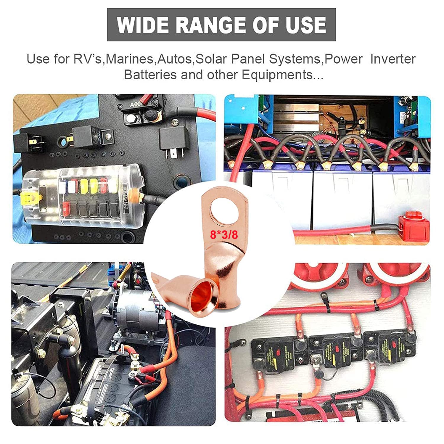 HUAZIZ 32 piezas Conectores de Terminales de Alambre de Cobre, con termoencogimiento, 16 piezas Tapones de Cable de Batería con 16 piezas Tubos Termorretráctiles