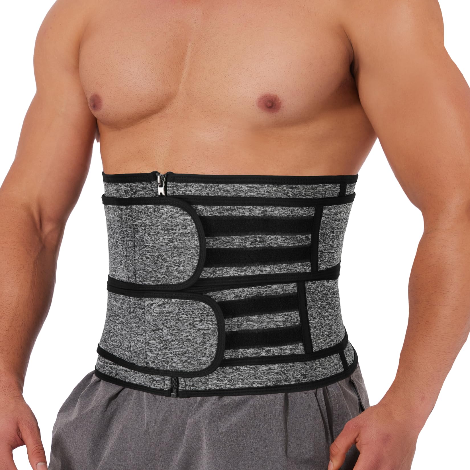 SLIMBELLE Waist Trimmer Belt for Men and Women Neoprene Sweat Belt for Workout Waist Trainer for Tummy Control Slimming Belt for Fitness and Fat Burning Grey 3XL