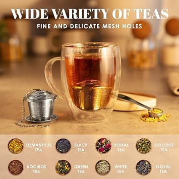 apace teesieb (set of 2) with tee shovel and drip tray – ultra-fine tee-ei made of stainless steel for brewing loose tea leaves – teebrüher with a small mesh size for a superior tea enjoyment