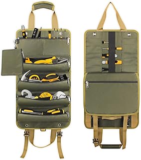 Roll Up Tool Bag, 900D Triple-Layer Roll Up Tool Pouch with Small Detachable Bag + 4 Enlarge Pouches + 2 Zipper Pocket, Heavy Duty Wrench Roll Organizer for Motorcycle/Mechanic/Electrician