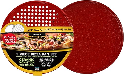 Miniatura 7 de casaWare Juego de 2 sartenes para pizza, (1) sartén antiadherente con revestimiento de cerámica de 12 pulgadas, (1) sartén para pizza perforada