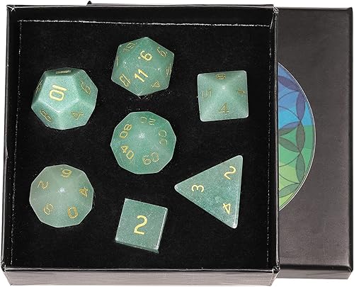 rockcloud Juego de 7 dados poliédricos DND de aventurina verde, dados hechos a mano con piedra de cristal curativo con caja de dados para juegos de