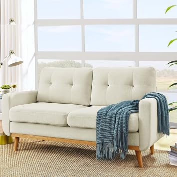 67" Velvet Loveseat Couch, Modern Small Sofa with Walnut Wood Legs 2-Seater Fabric Upholstered Mini Sofa Couches for Small Space,Living Room Bedroom Office Dorm Apartment Cream