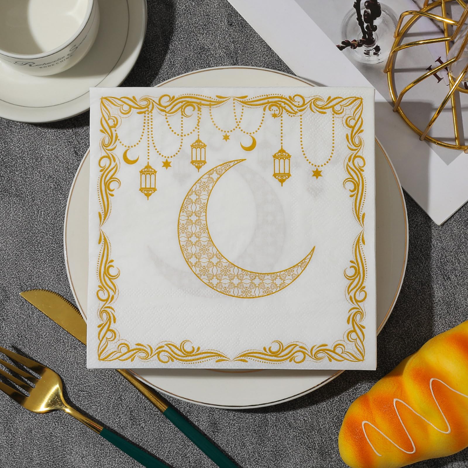 Servietten Goldener Mond Weiß Happy Birthday Servietten Hochzeit Kindergeburtstag Cocktailservietten Party Geburtstagsservietten Servierten Disposable Napkins Pack of 30(33x33cm)