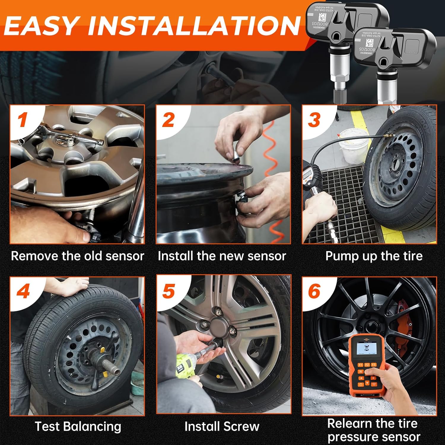 TPMS Tire Pressure Sensor Fit for Honda Accord CR-V FIT, 315MHz Pre-Programmed Tire Pressure Monitoring System Sensors Replacement 42753SWA316 42753S2A325 42753SWA315 42753SWAA53-4PCS