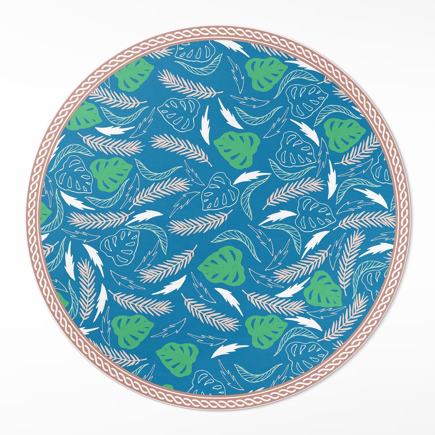 Tapis vinyle rond ø100 cm avec motif de feuilles pour deco salon et cuisine