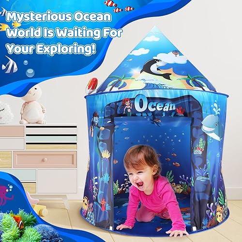 Miniatura 2 de KIRKJUFELL Tienda de campaña premium bajo el mar para niños, tienda de campaña de sirena del océano para niños como juguetes, tienda de campaña de