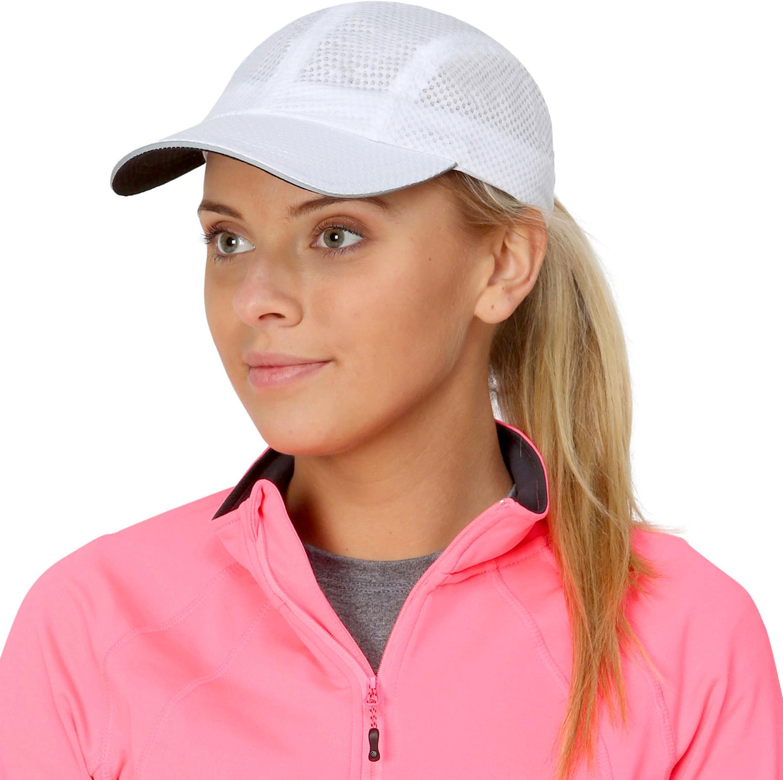 Women's Race Day Performance Running Cap, Lightweight & Quick Drying Mesh Sports Hat with Reflective Trim