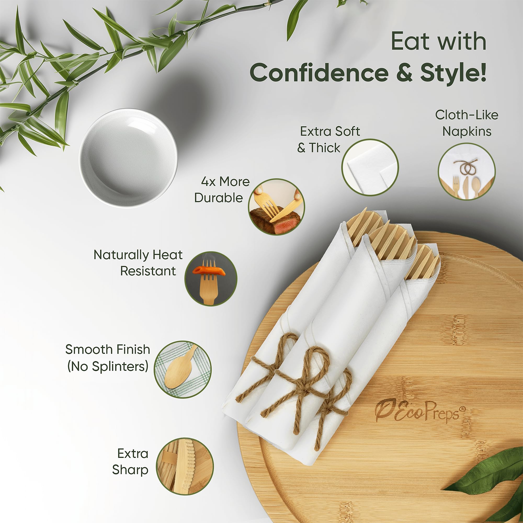 EcoPreps Bamboo Cutlery Set - Sustainable & Eco-Friendly -3