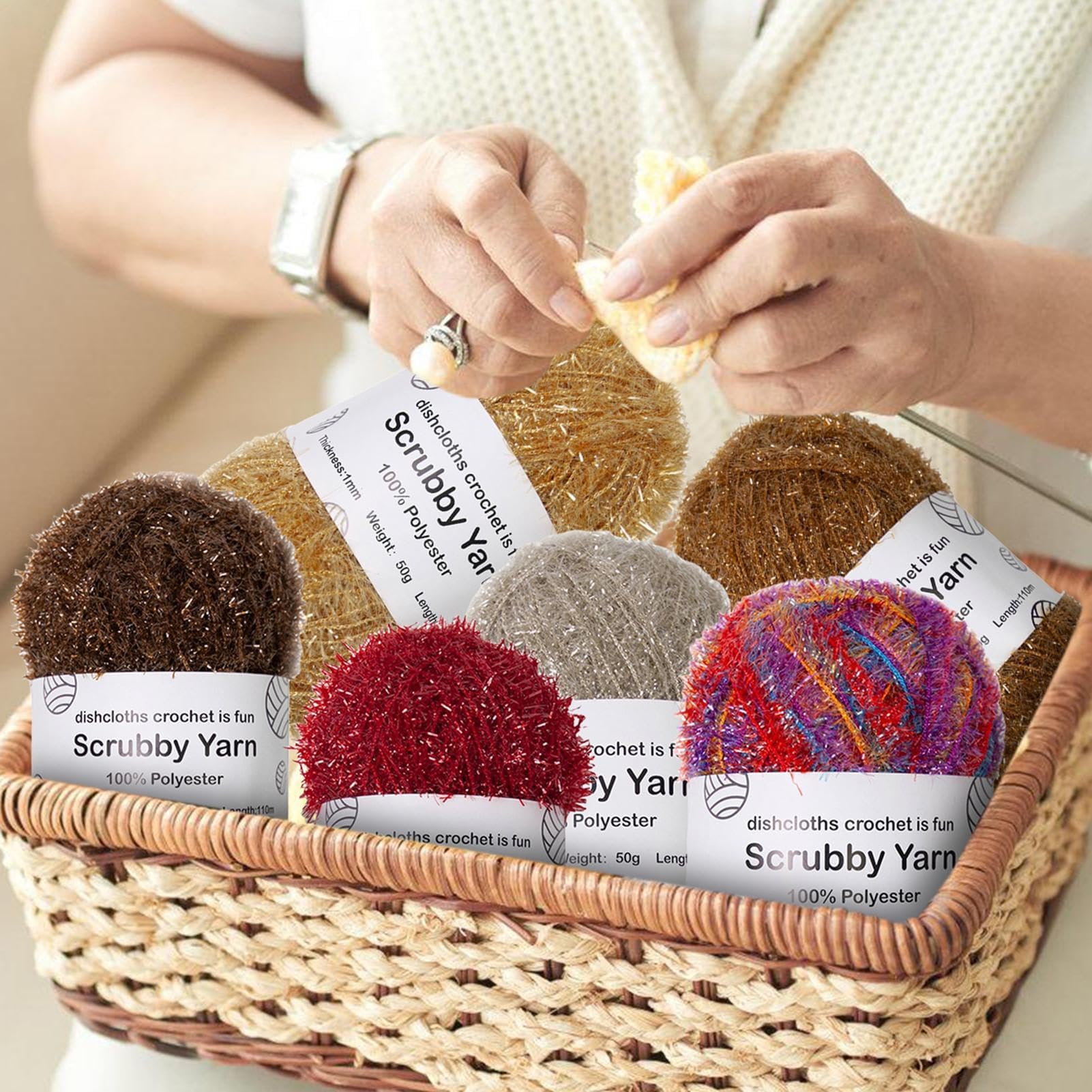 Häkelgarn – verschiedene Farben, Garn-Sortiment, Häkelgarne, strukturiertes Glanzgarn, für Badetücher, Geschirrtücher, Waschlappen, Häkeln, Stricken, Bastelgarne, Zubehör-Set
