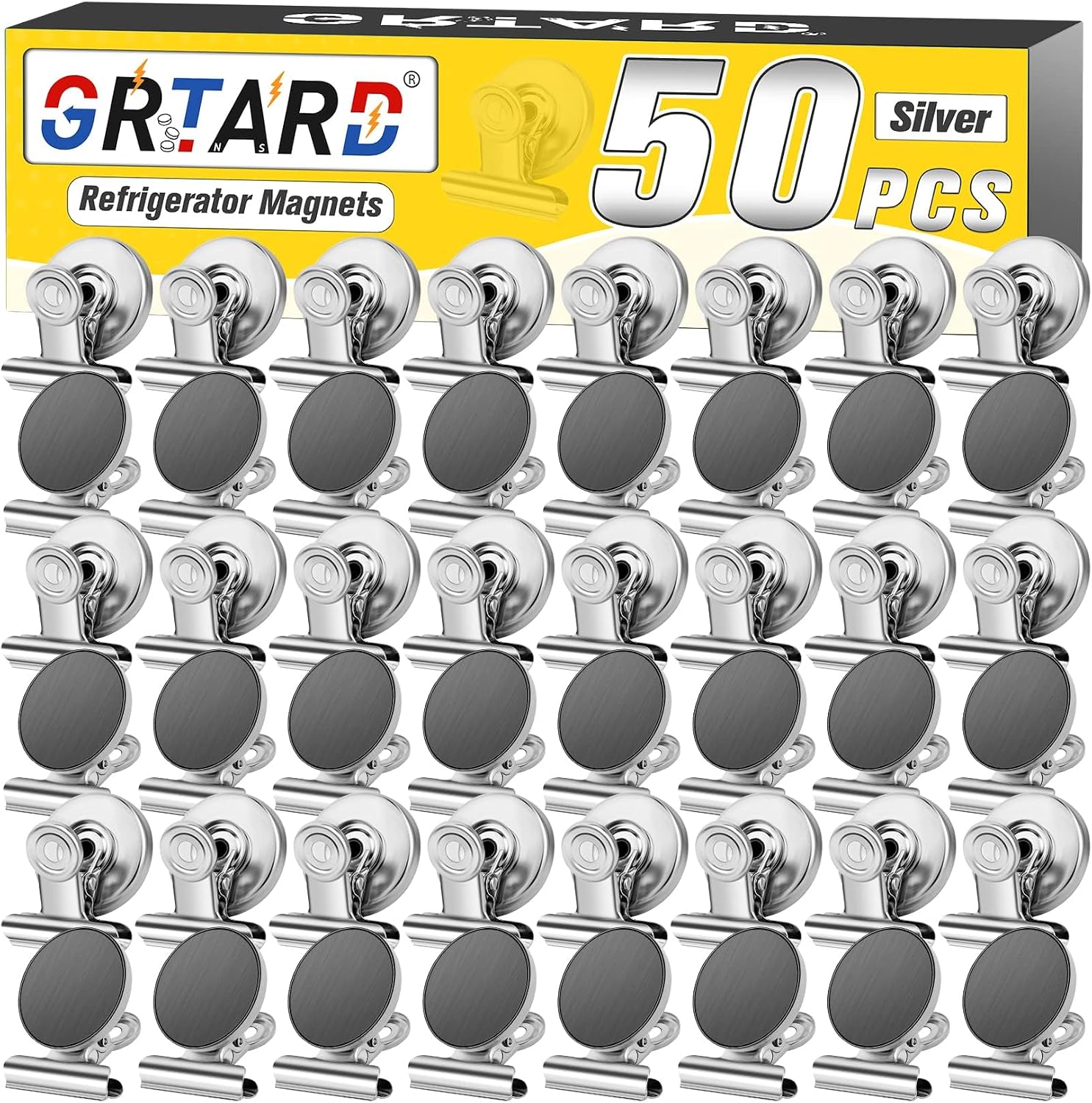 Grtard 50 Pack Magnetic Clips Heavy Duty, Silver Magnet Clips for Fridge