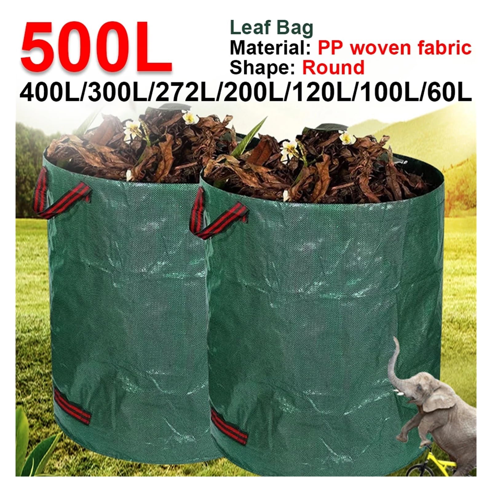 Para Hojas Sacos Bolsa For Residuos De Jardín De Gran Capacidad, 60 A 500 Litros,bolsas De PP Reutilizables(500L)