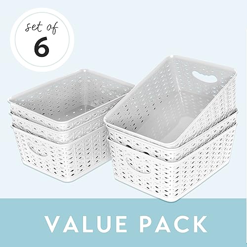 Miniatura 2 de LARQUE Contenedores de almacenamiento de plástico, paquete de 6, 10.2 x 7.3 x 3.9 pulgadas, cubos de almacenamiento y organización de tejido