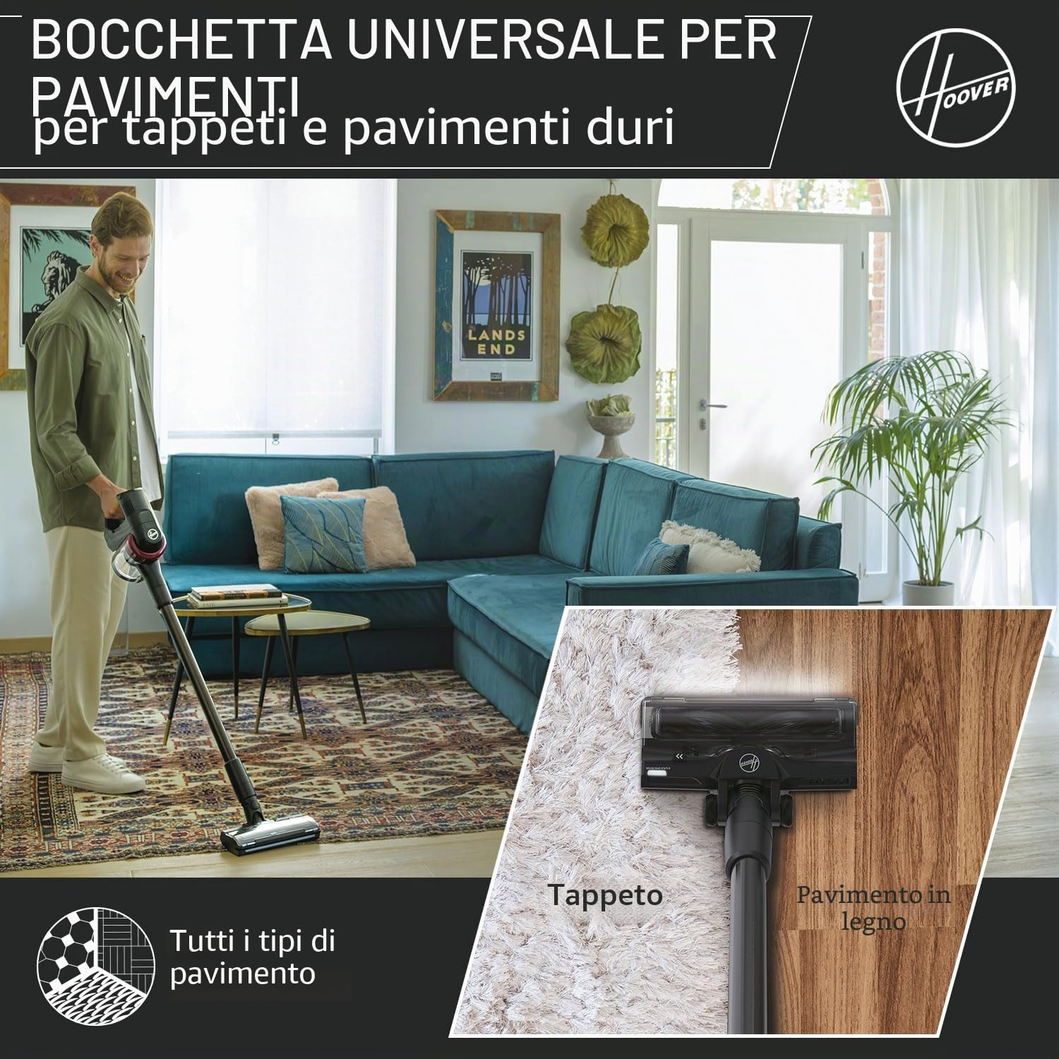 Hoover [HF410H Aspirapolvere senza fili, manovrabilità a 360° per tutti i tipi di pavimenti, spazzola anti-groviglio con luci LED integrate, Nero/Magenta