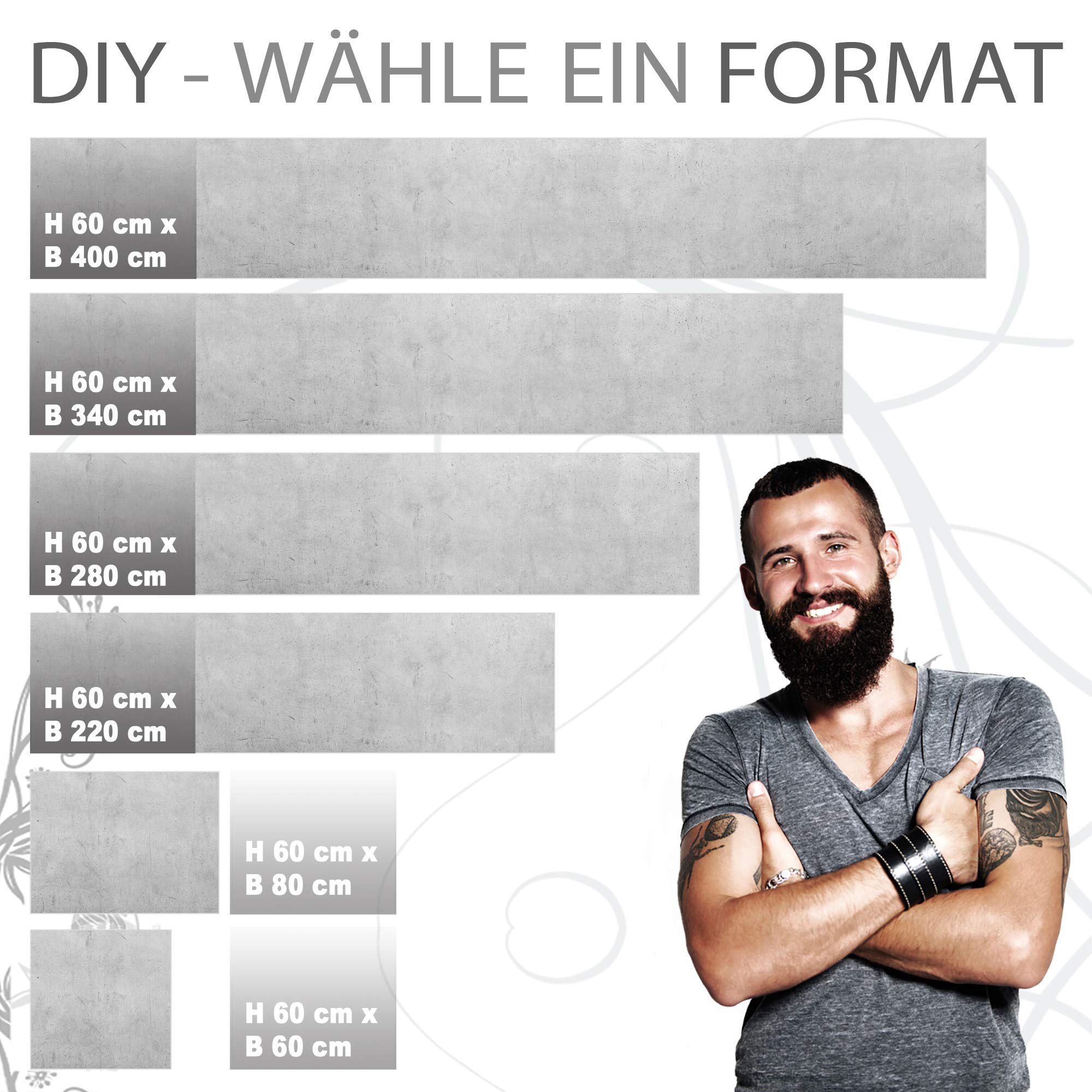 StickerProfis Küchenrückwand selbstklebend Pro Beton 60 x 400cm DIY - Do It Yourself PVC Spritzschutz