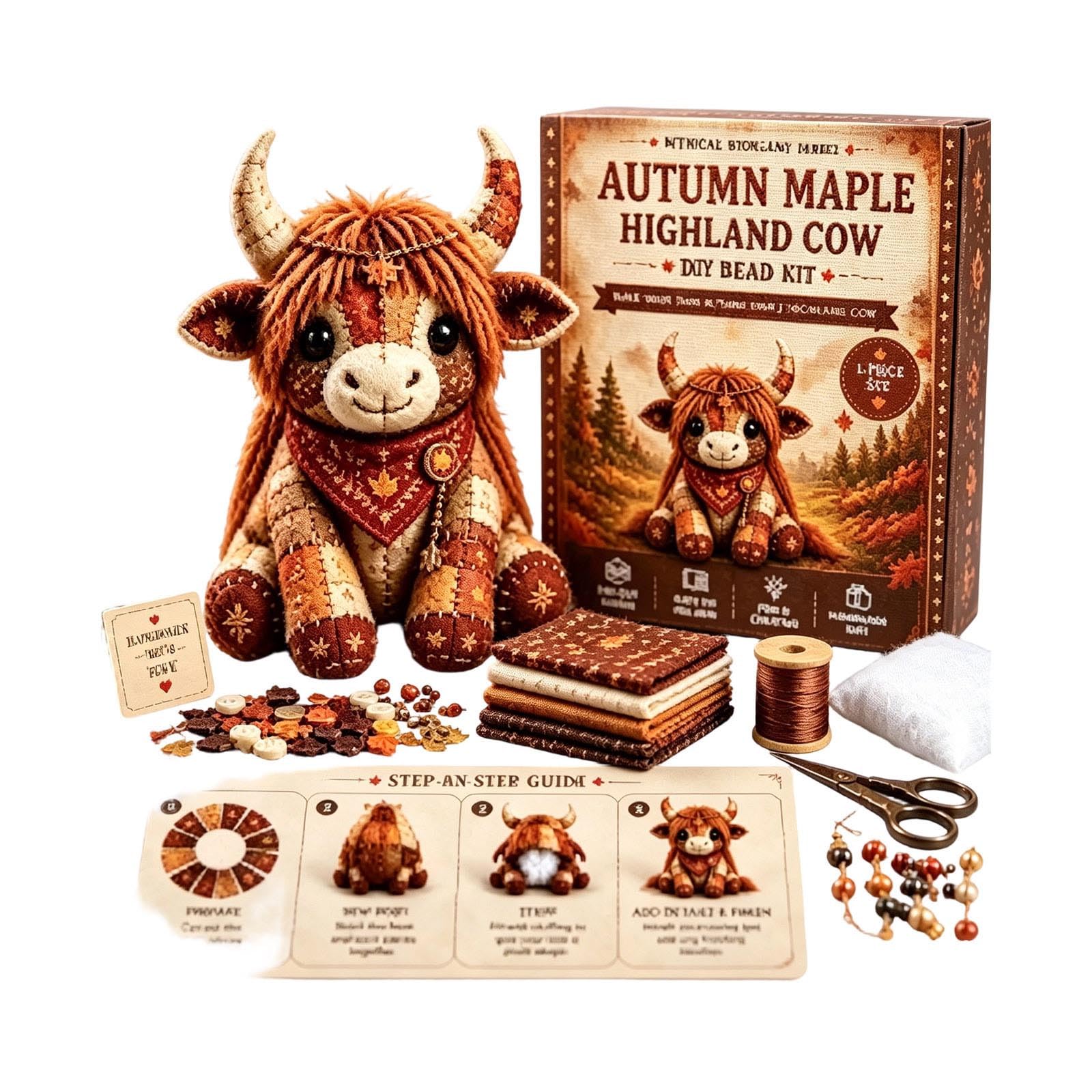 DIY Patchwork Animal Kit, Handmade Sewing Craft Set with Floral Fabric, Stuffing, Tools, 3D Cute Patchwork Animal DIY Kit for Adults Beginners Craft Lovers Gift for Birthdays Holidays(A004, 10cm)