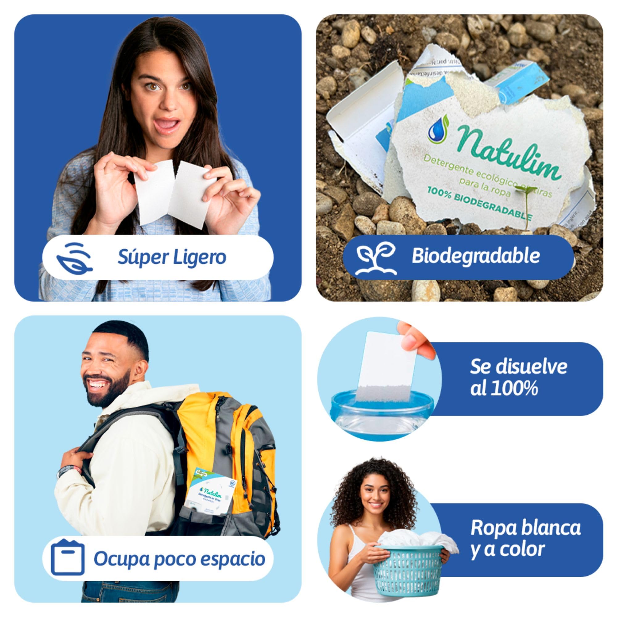 Natulim - Detergente en Tiras para Lavadora (40 Lavados) - Incluye efecto Suavizante, Ecológico, Hipoalergénico, Made in Spain - Ropa limpia y suave sin ensuciar el Planeta (Fragancia Floral)