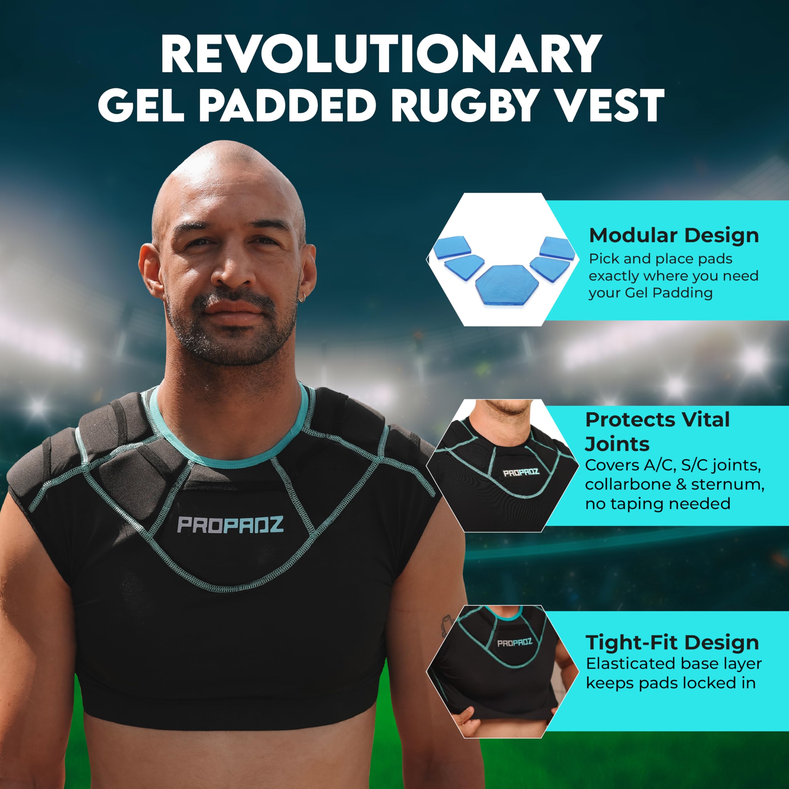 Épaulières de Rugby PROPADZ Junior – Gilet rembourré léger pour Une Protection personnalisée – Homologuées par World Rugby. Protection de Niveau Professionnel pour Les Joueurs de Tous Niveaux.