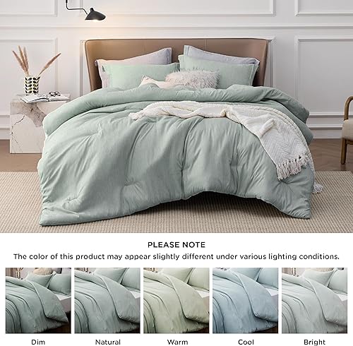Miniatura 8 de Bedsure Juego de edredón California King, edredón verde salvia, tamaño California King, ropa de cama suave para todas las estaciones, juego de ropa