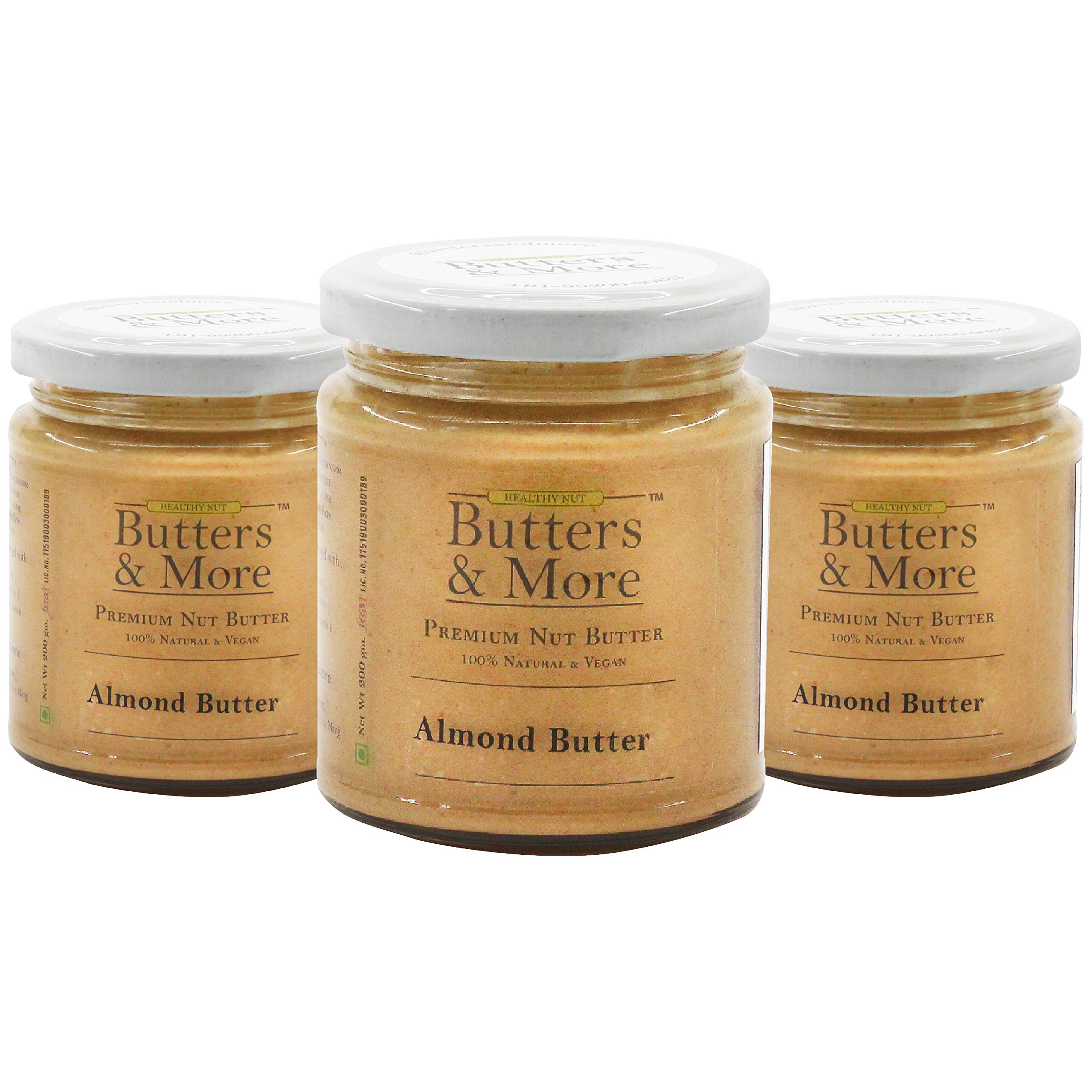 Butters & More Vegan All Natural Almond Butter (Pack Of 3X200 Gm) Unsweetened Single Ingredient Nut Butter. Super Saver Pack
