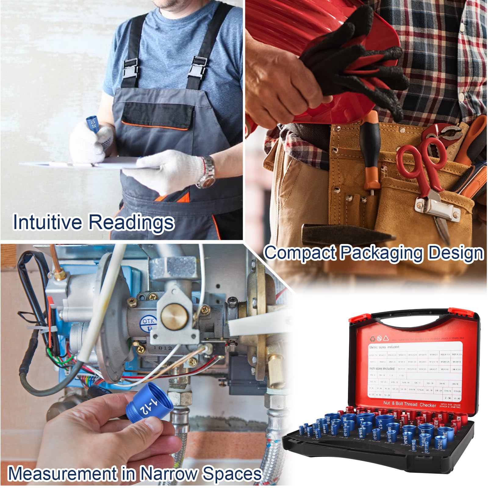 Gewindelehre 52-teiliger Thread Checker Satz Gewindeprüfer Aluminiumlegierung Metrisch Imperial