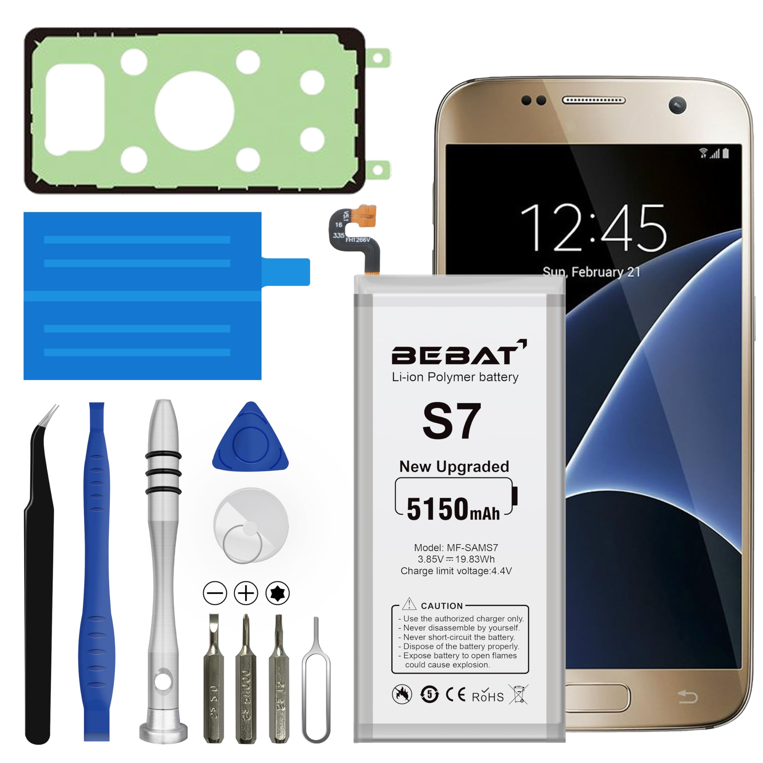 Replacement Battery for Samsung Galaxy S7,5150mAh High Capacity New 0 Cycle Lithium Polymer Replacement Battery for Samsung Galaxy S7 G930 G930V G930A G930T G930P G920V with Repair Tool Kits