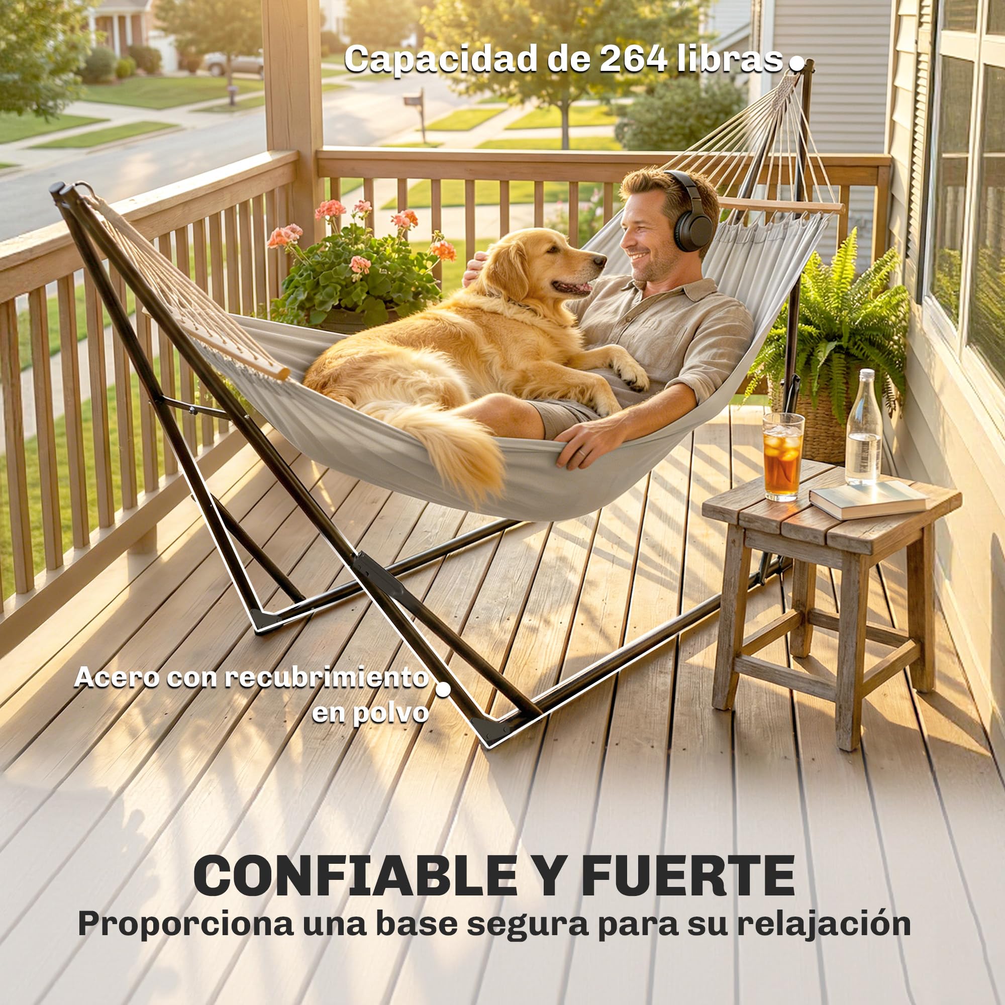 Outsunny Soporte para Hamaca Plegable, Largo 290 cm, Soporte para Hamaca Portátil de Acero, Longitud Ajustable, con Bolsa de Transporte, Carga 120 kg, Negro