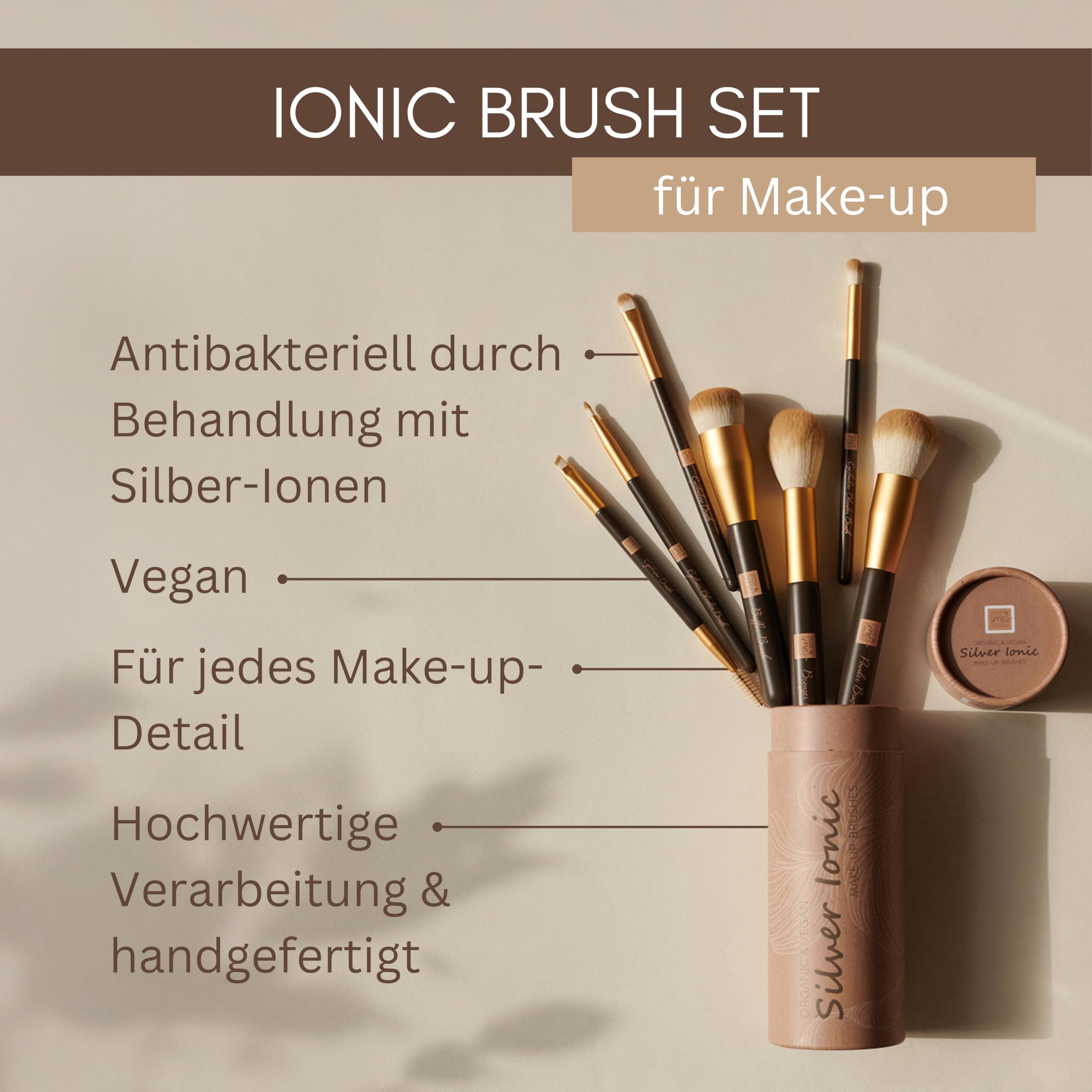 Thats me organic Make-up Pinsel Set – 7 handgefertigte Make-up Pinsel für deinen individuellen Look – Antibakteriell & vegan – Schminkpinselset für Puder, Bronzer, Lidschatten & vielem mehr