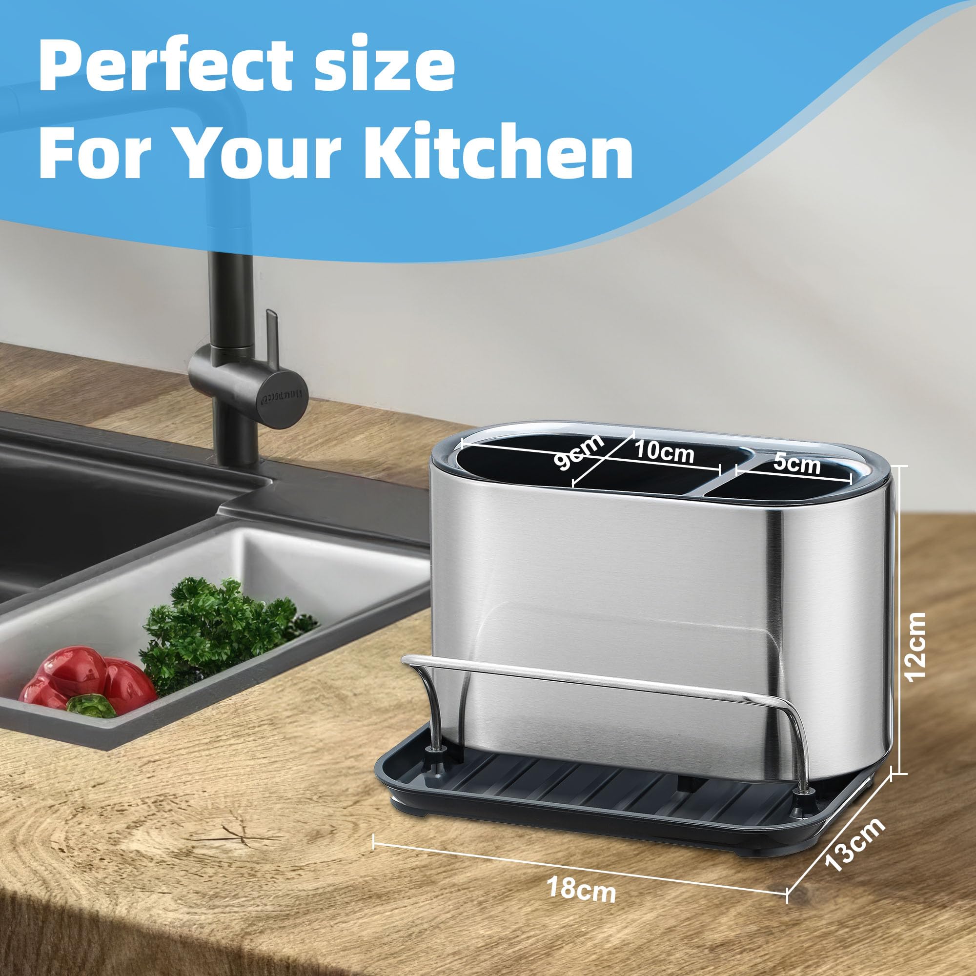 Organiseur D'évier, Porte Eponge Evier Cuisine En Acier Inoxydable, Séparateur Amovible Avec Porte Serviettes Et Bac De Vidange Support Adhesif Pour Plan De Travail Eponge Et Brosse Pour Cuisine 88541477