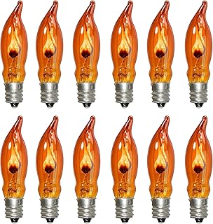 SUNSGNE Christmas Flicker Flame Light Bulbs, Orange Flame Replacement Bulbs E12 Candelabra Base Light Bulbs for Chandelier Electric Window Candles Outdoor String Lights, 1 Watt- 120 Volts (12 Pack)