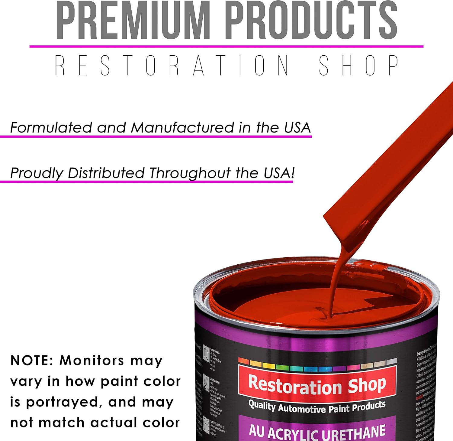 Restoration Shop - Hot Rod Red Acrylic Urethane Auto Paint - Quart Paint Color Only - Professional Single Stage High Gloss Automotive, Car, Truck Coating, 2.8 VOC