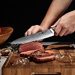 Klaus Meyer - 5 Piece Damascus Knife Block Set 67 Layers High Carbon Damascus Steel, Ultra Sharp Kitchen Knife Set with Wooden Magnetic Block