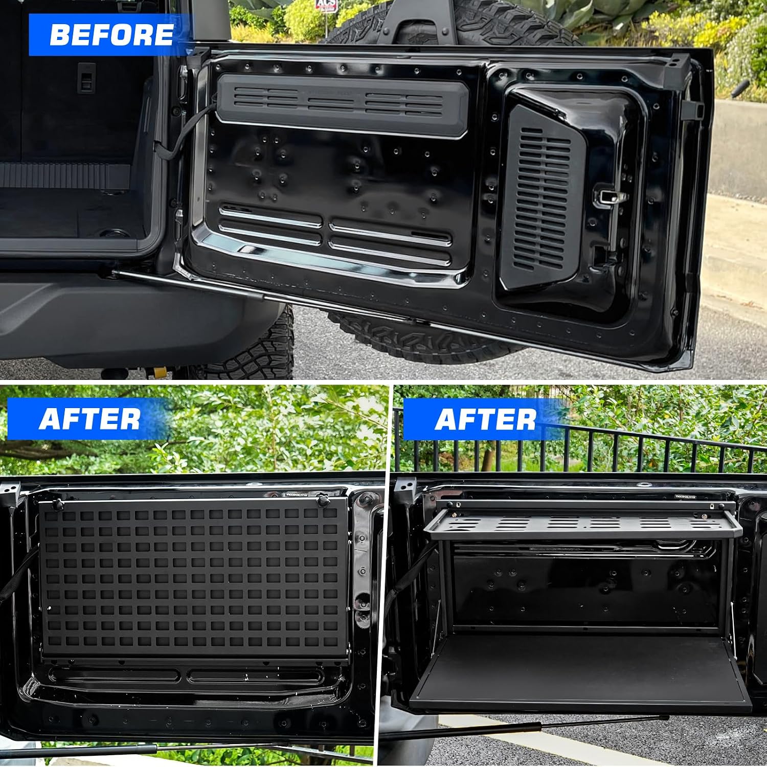 2-Tier Tailgate Table Molle Panel Compatible with Ford Bronco 2021-2025 Foldable Rear Storage Cargo Rack Shelf Camping Desk(Not Fit Bronco Sport)