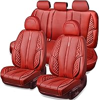 Vista 13 de CAR PASS Juego completo de fundas de asiento de automóvil de piel sintética rosa napa lindas para mujer, impermeables, acolchadas, ajuste universal
