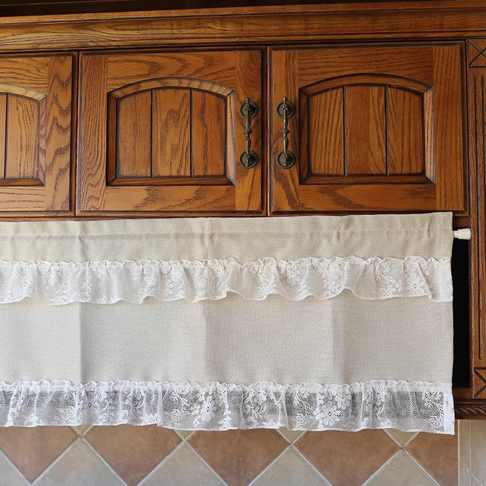 Petit rideau court effet lin et dentelle Beydodo 130x50 cm