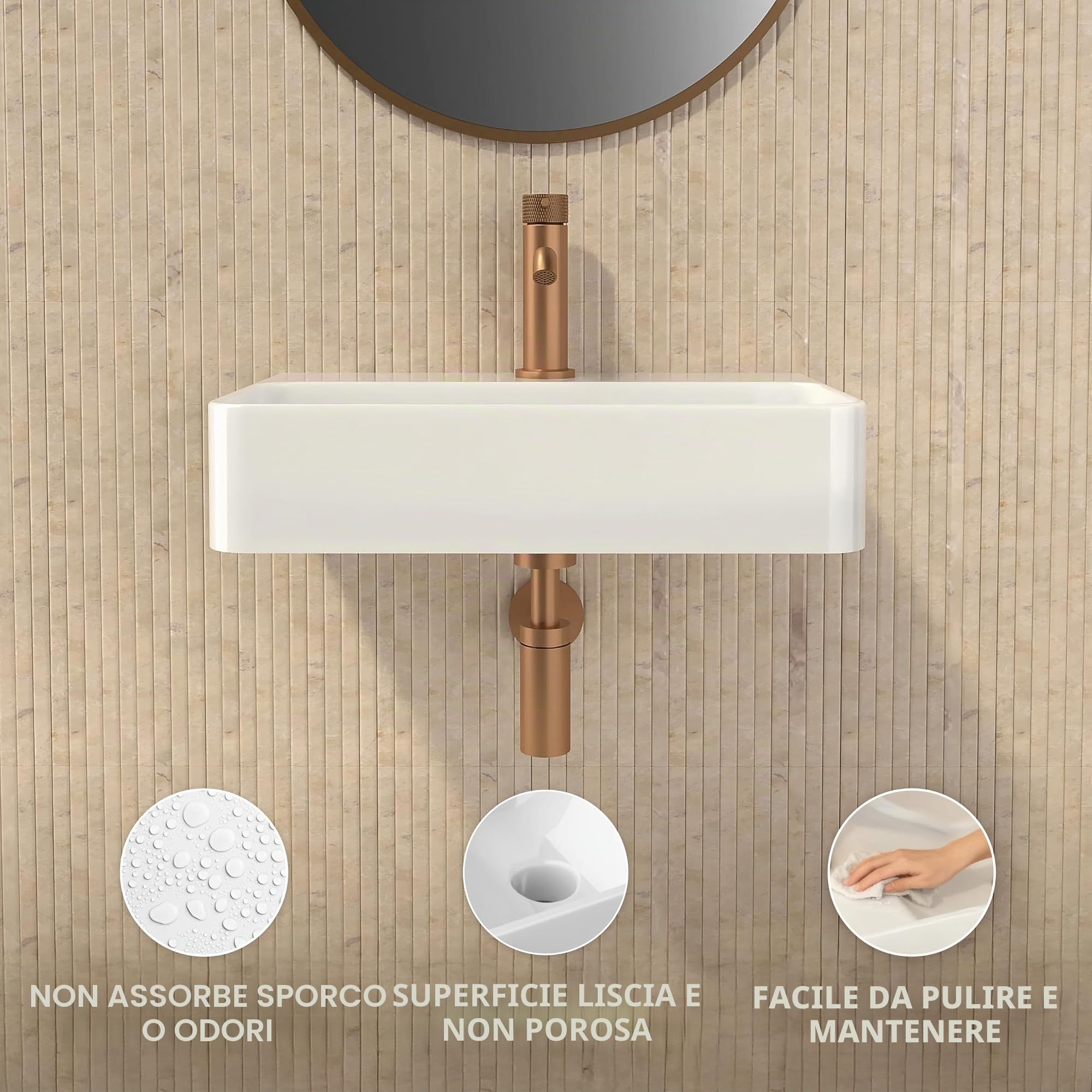 HOGART Lavabo Bagno Piccolo in Ceramica Bianco 45x28,5 cm – Lavandino Compatto Salvaspazio Rettangolare, Lavabo Sospeso o da Appoggio, Foro Rubinetto Senza Troppopieno, per WC Ospiti e Bagni Moderni