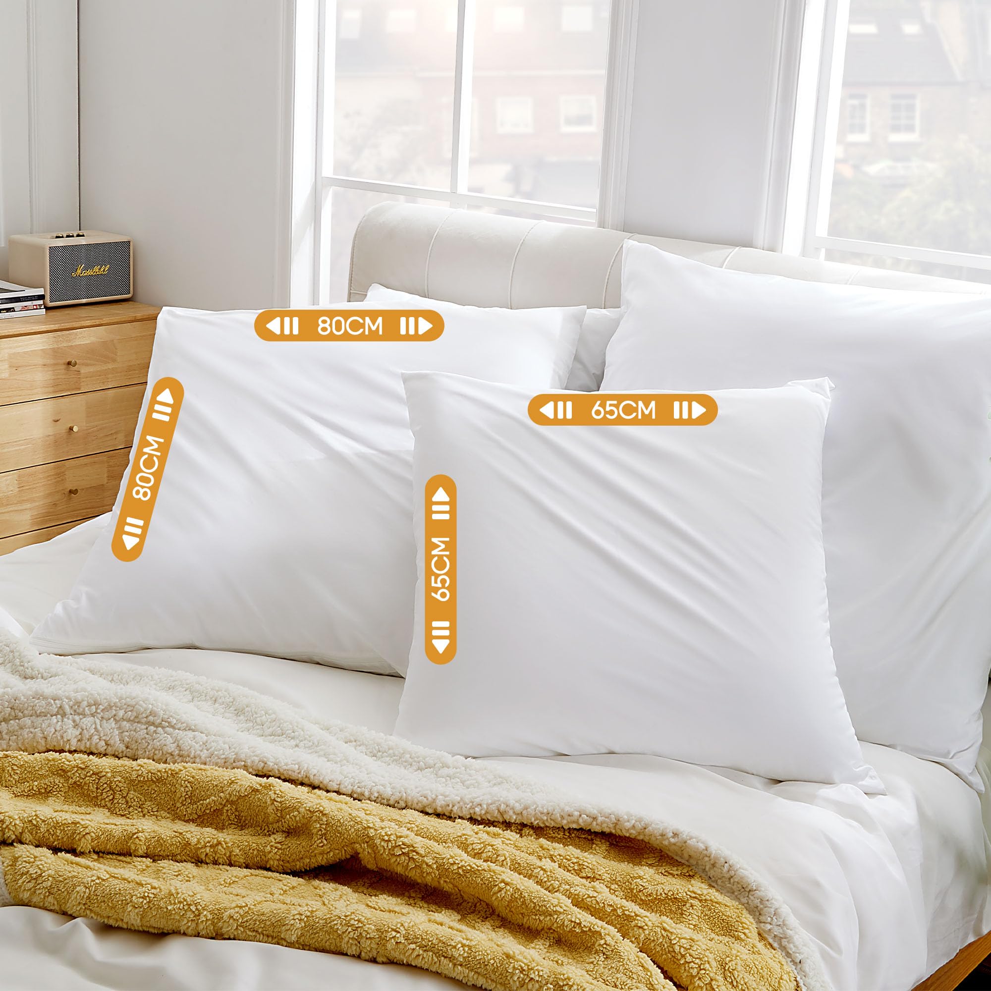 Sonive 100% Coton Housse de Coussin 65x65cmx2, Oeko Tex certifié Décoration pour Coussin Confortable Super Doux de Haute qualité, Blanc (Lot de 4)