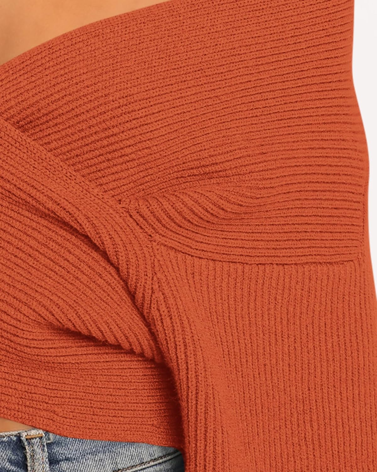 BTFBM Off The Shoulder Sweater for Women Winter Fall Fashion 2026 V Neck Long Sleeve Ribbed Knit Wrap Cropped Sweaters - Image 4