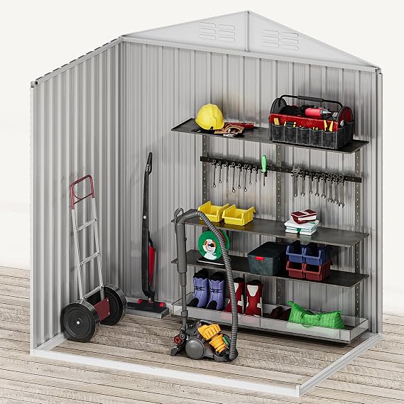 DWVO 6x4ft Small Tool Storage Shed, Lockable Doors, and Sloped Roof, Oversized Steel Outdoor Storage Shed for Garden, Patio, Garage, Backyard, Lawn - Brown