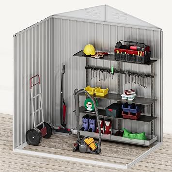 DWVO 6x4ft Small Tool Storage Shed, Lockable Doors, and Sloped Roof, Oversized Steel Outdoor Storage Shed for Garden, Patio, Garage, Backyard, Lawn - Brown