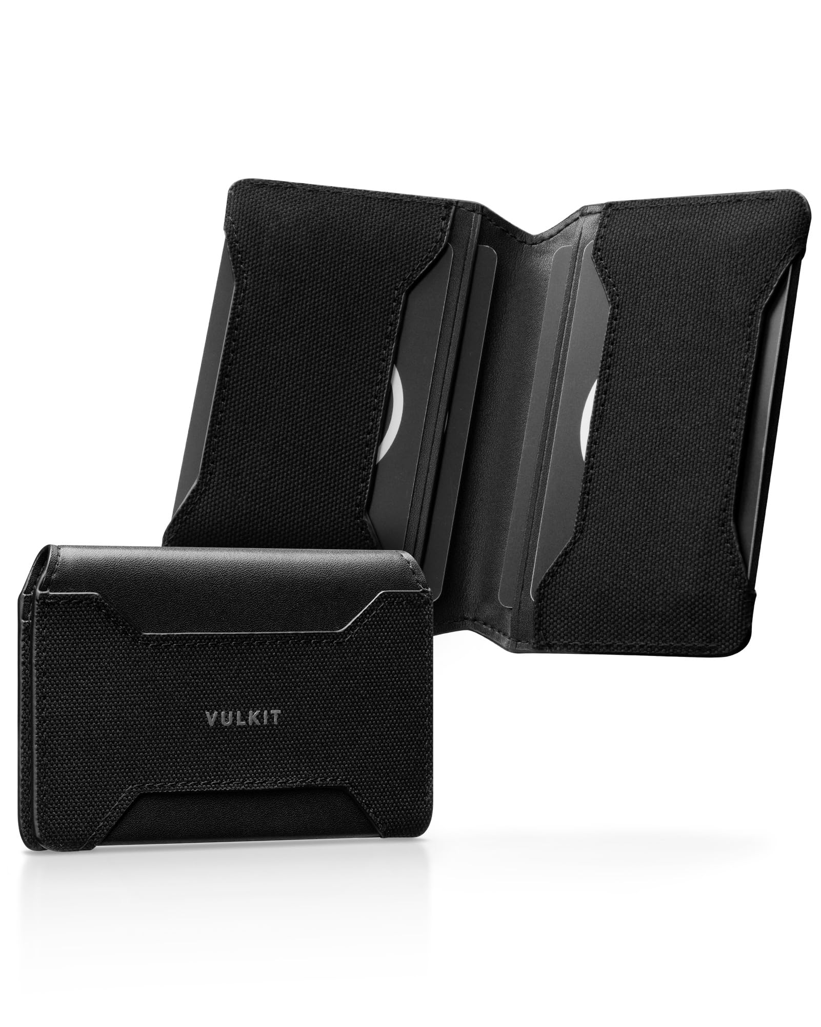 VULKIT Slim Card Holder Leather Front Pocket Wallet RFID blocking Magnetic Closure Minimalist Bussiness Card Case(Black)