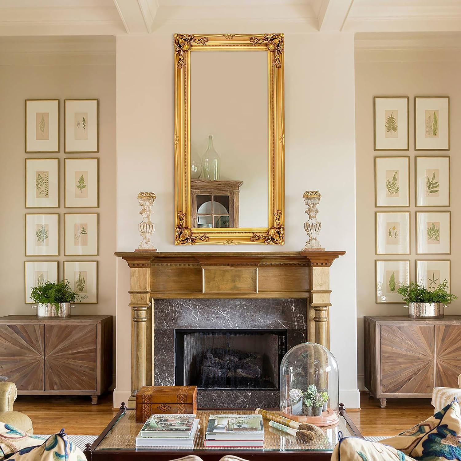 Autdot Large Decorative Mirrors for Living Room, 49.6''x25.9''Gold Vintage Dining Room Mirror with Ornate Frame, Traditional Baroque Entryway Mirror, Horizontal/Vertical