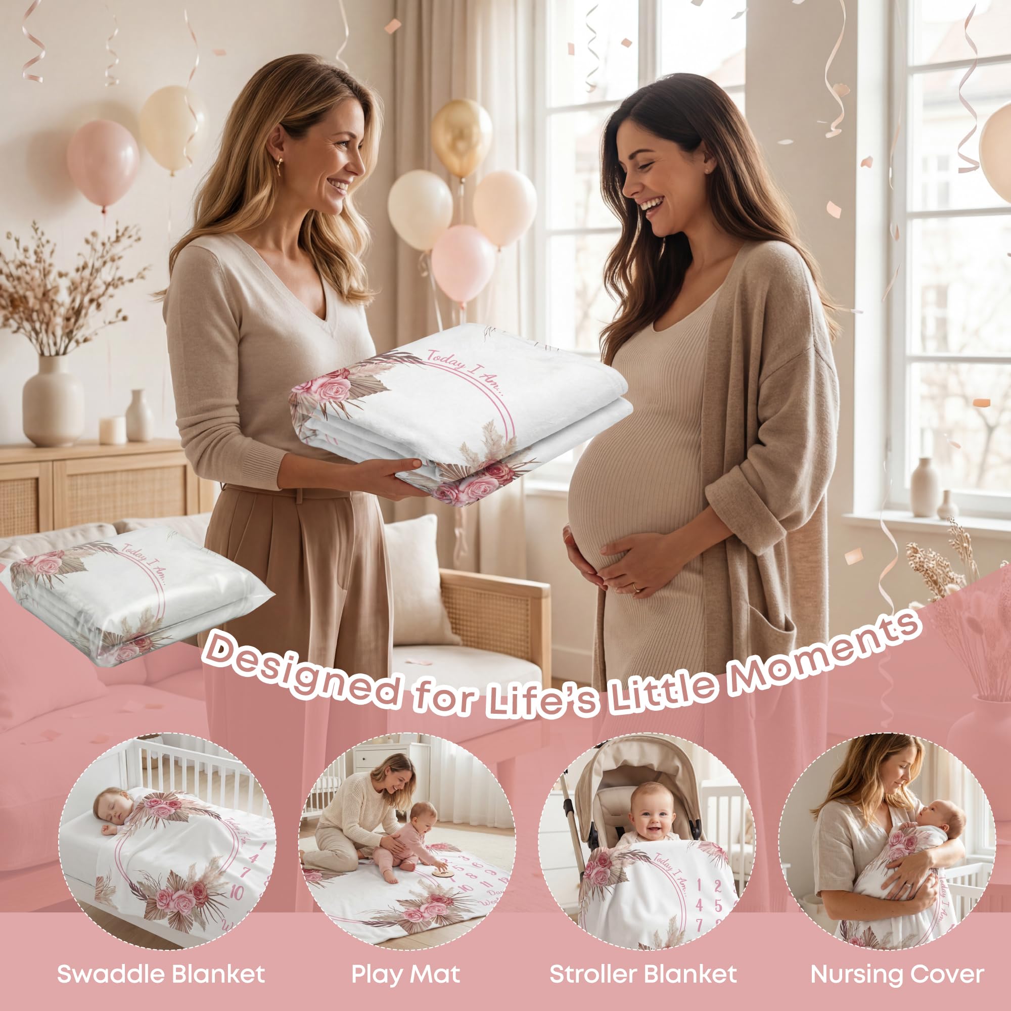 Manta mensual de hito para bebé niña, forro polar suave, manta de hito para recién nacido, fondo de fotografía floral, manta de primer año del bebé, decoración de guardería, 50 x 40 pulgadas