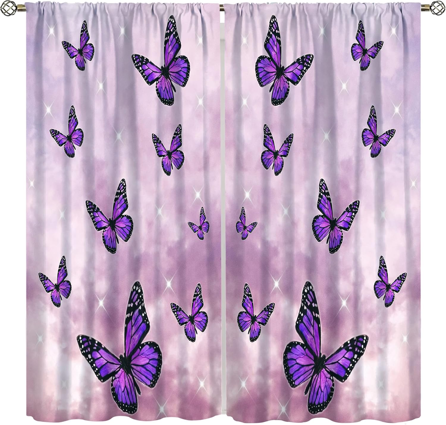 SENRUEGT Butterfly Bedroom Curtains,Purple Dreamy Sky