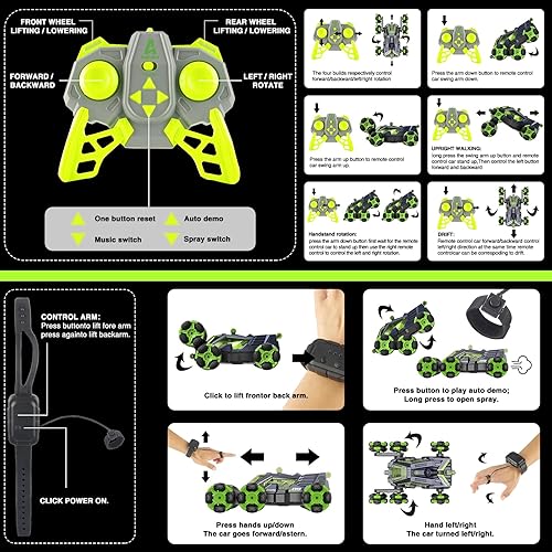 Miniatura 4 de MSMV Auto de acrobacias a control remoto con detección de gestos, auto de juguete a control remoto, 6 ruedas, auto de acrobacias giratorio de 360