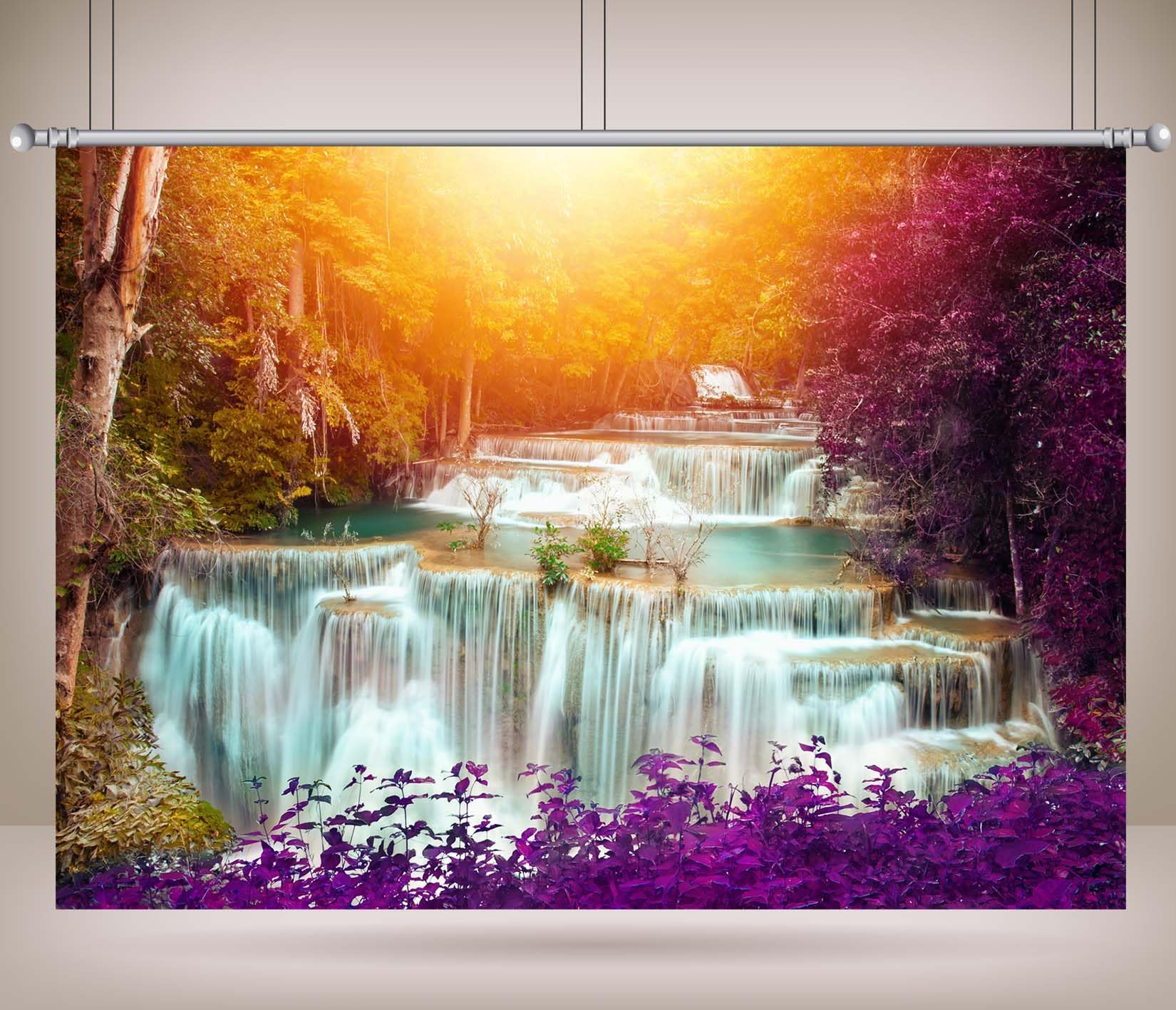 10x6.5FT (3x2m) Cascata Nella Foresta Fantastica Sfondo Fotografico | Cascata Nella Foresta Fantastica Tessuto Background,Luce Dorata Acqua Turchese,Decorazioni Festa E Foto,Photo Booth