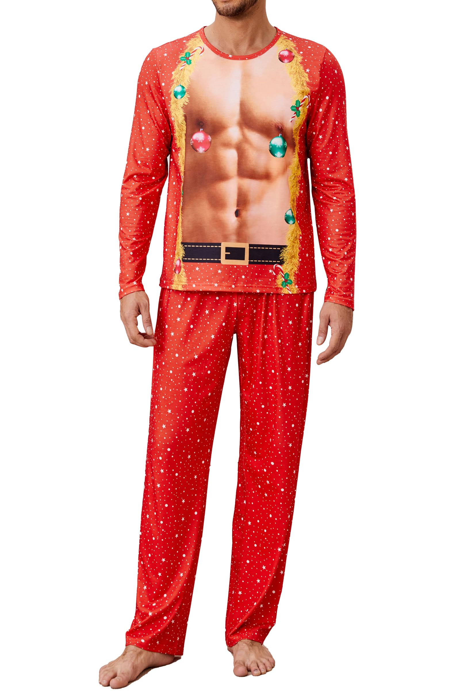 Couple Ugly Christmas Pajamas Set Long Sleeve Pjs for Women Men Sleepwear Jammies Party-image-2