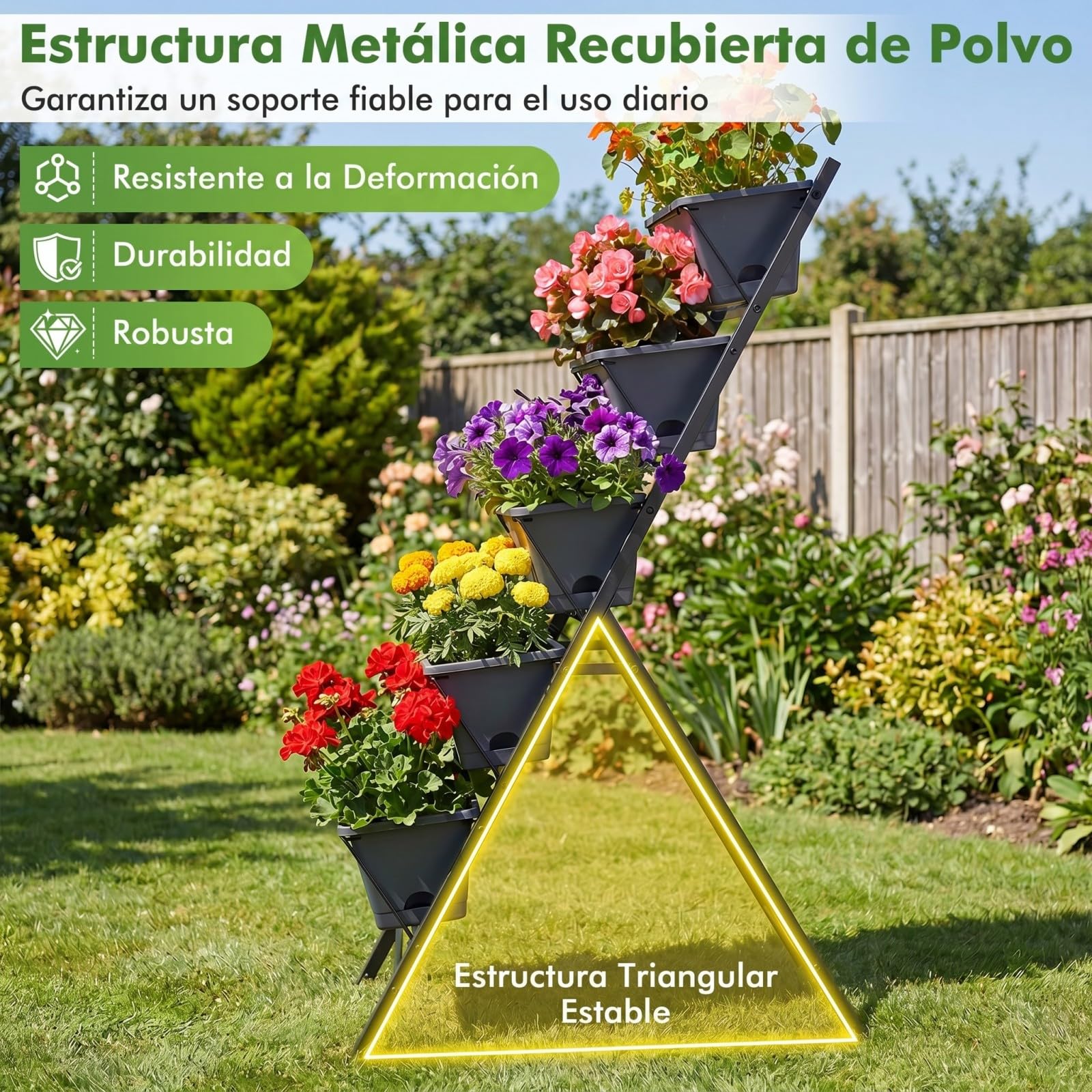 COSTWAY Jardinera Vertical de 5 Niveles, Huerto Vertical Elevada con Marco de Metal, Bandejas Extraíbles y Orificios de Drenaje, Soporte Macetas para Interior y Exterior, 57 x 71 x 115 cm (Negro)